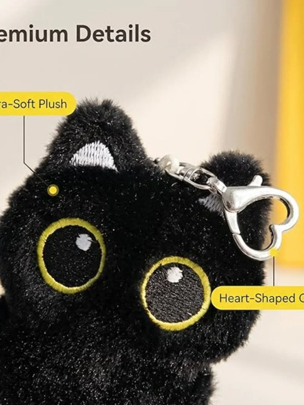 Black Cat Plush Keychain Kawaii Bag Charm Purse Backpack Keys New from a Non